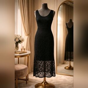 Agate Black Round-Neck Sleeveless Midi Dress, Size Medium